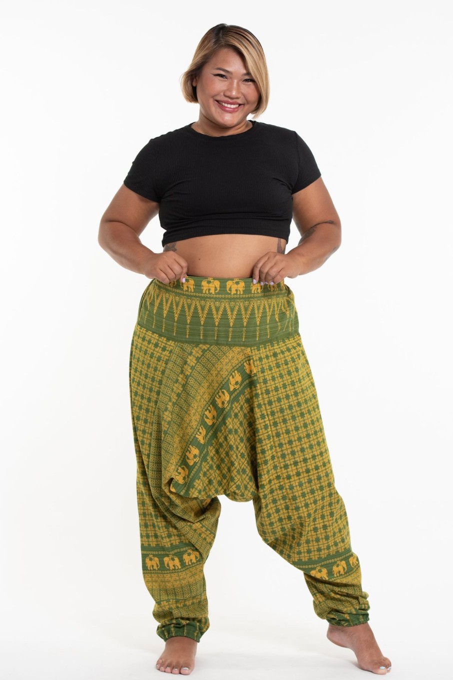 Plus Size HaremPants | Plus Size Hill Tribe Elephant Women'S Elephant Pants In Green