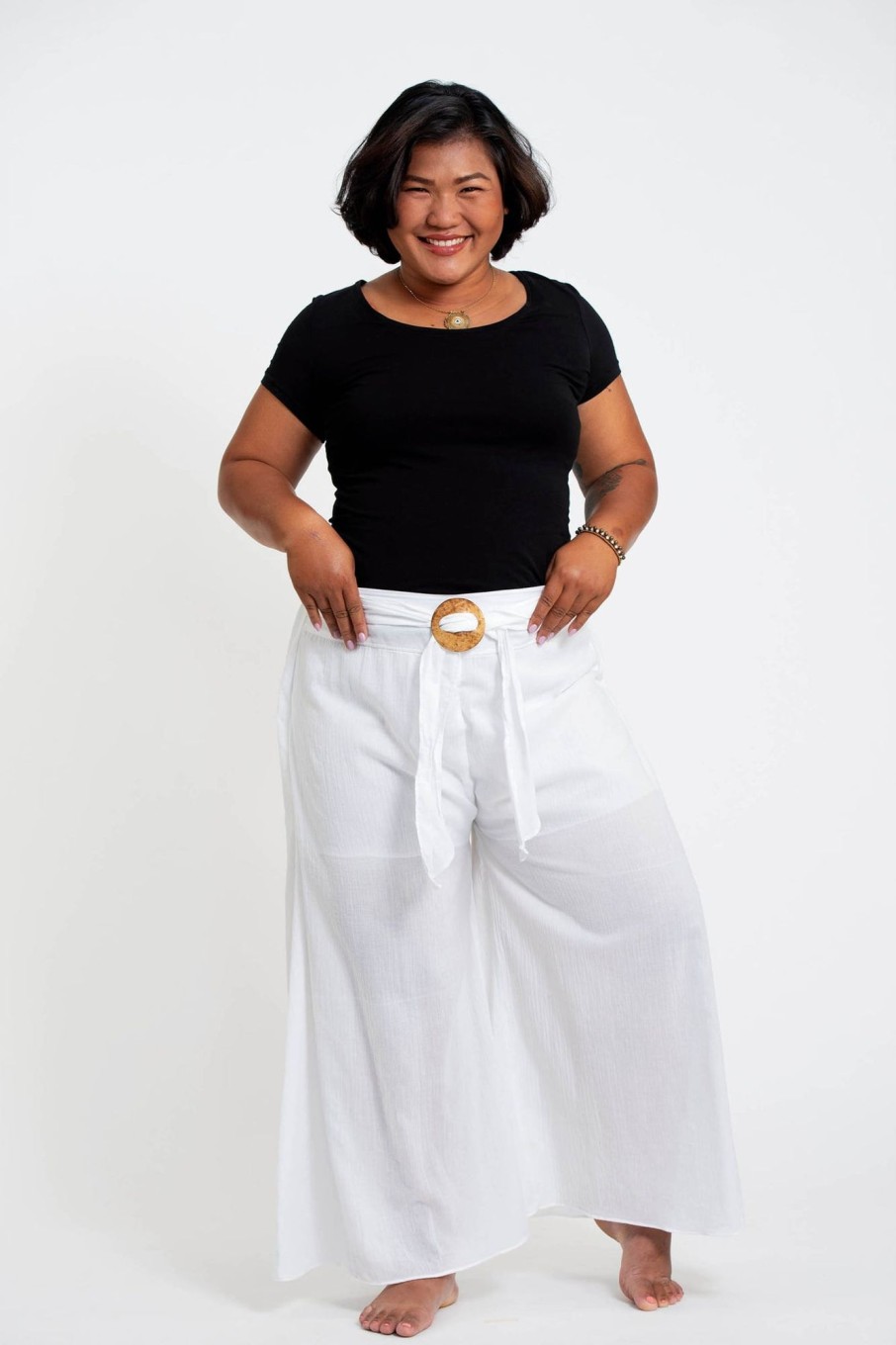 Plus Size HaremPants | Plus Size Women'S Thai Harem Palazzo Pants In Solid White