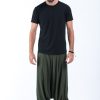 Men HaremPants | Solid Color Drop Crotch Men'S Harem Pants In Dark Green