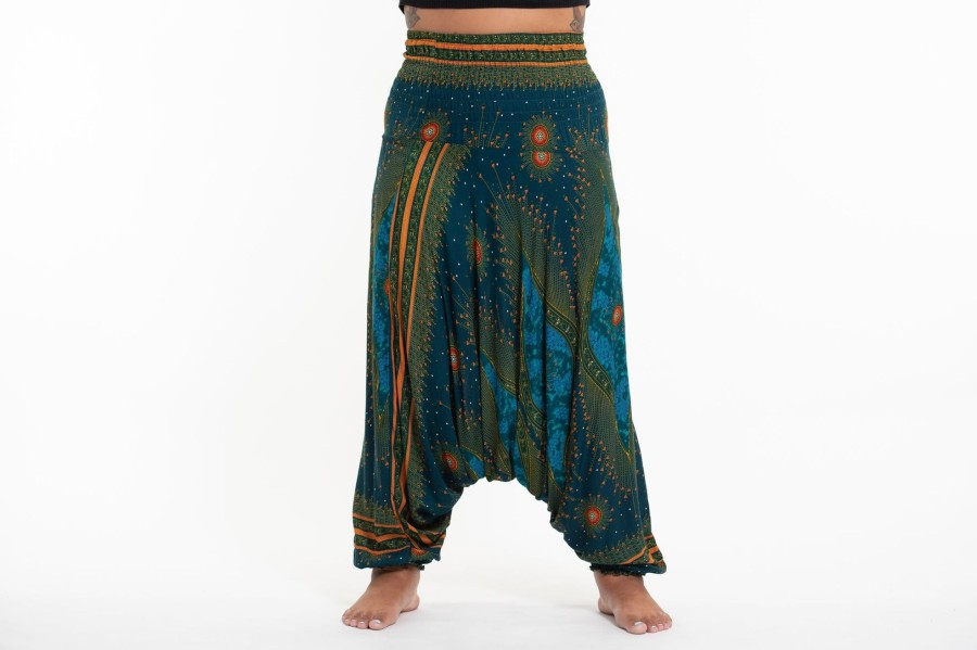 Women HaremPants | Plus Size Peacock Eyes 2-In-1 Jumpsuit Harem Pants In Turquoise