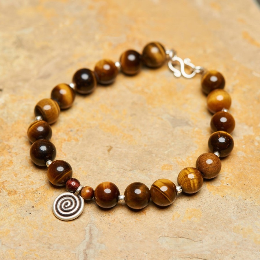 Accessories HaremPants | Hand Made Tibetan Spiral Mala Bracelet With Tiger Eye Beads Brown