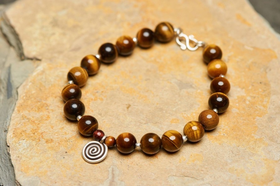 Accessories HaremPants | Hand Made Tibetan Spiral Mala Bracelet With Tiger Eye Beads Brown