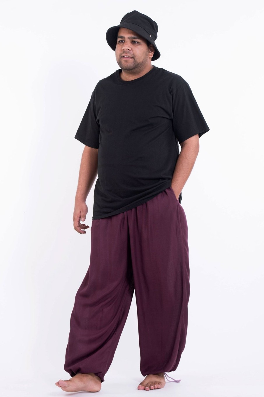 Men HaremPants | Plus Size Solid Color Drawstring Men'S Yoga Pants In Dark Purple