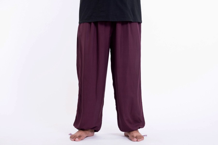 Men HaremPants | Plus Size Solid Color Drawstring Men'S Yoga Pants In Dark Purple