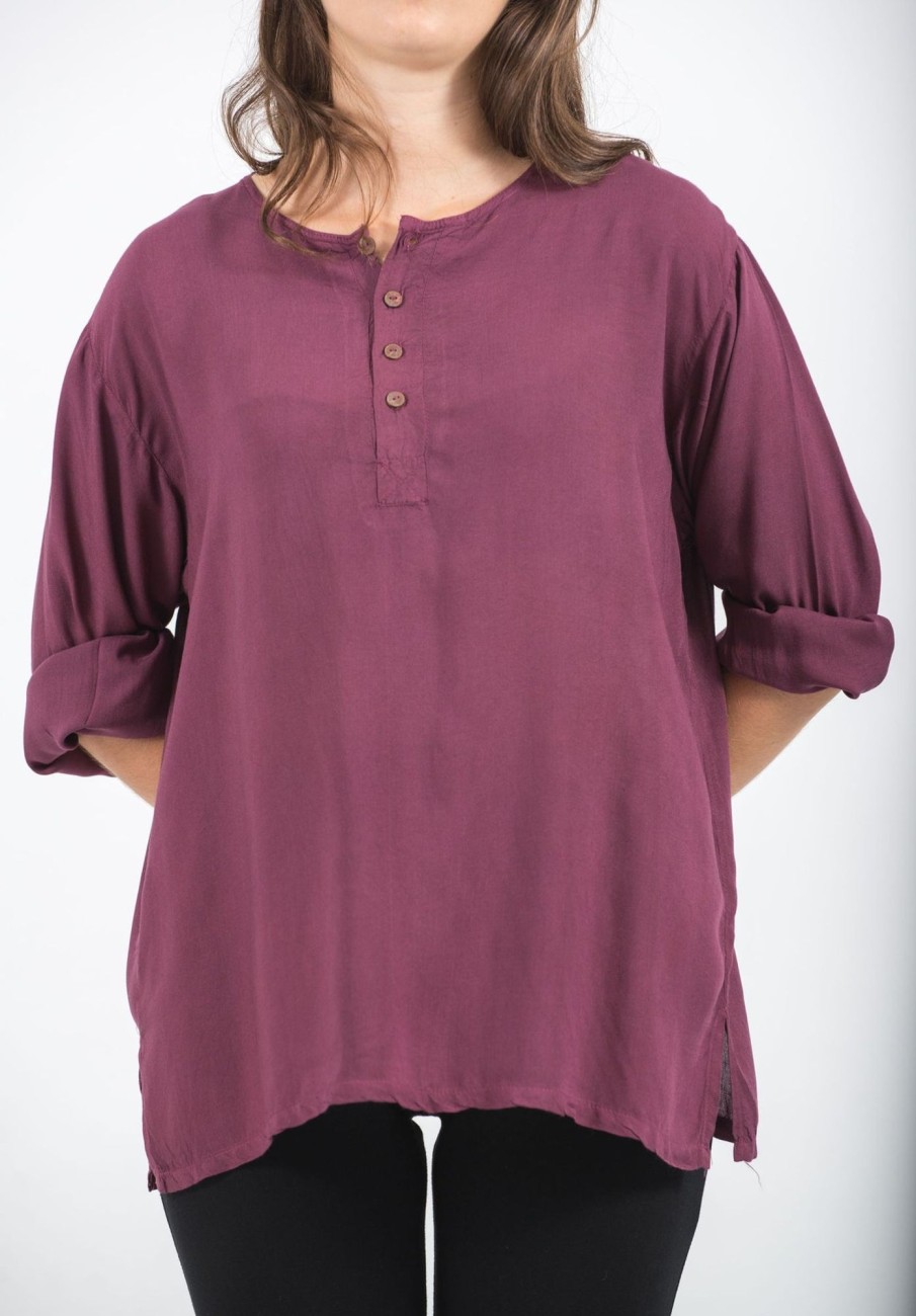 Women HaremPants | Womens Yoga Shirts No Collar With Coconut Buttons In Purple