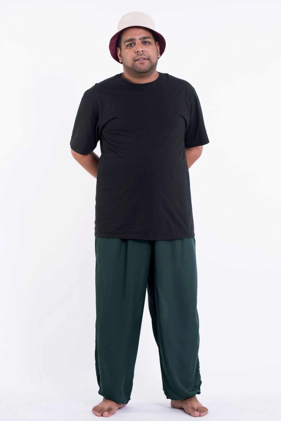 Men HaremPants | Plus Size Solid Color Drawstring Men'S Yoga Massage Pants In Dark Teal