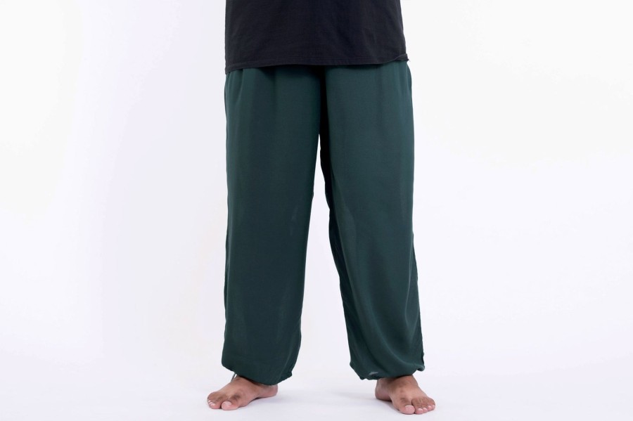 Men HaremPants | Plus Size Solid Color Drawstring Men'S Yoga Massage Pants In Dark Teal