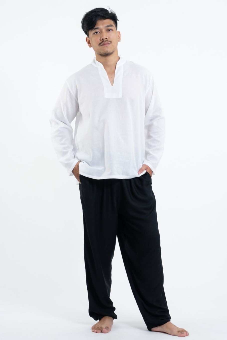 Men HaremPants | Mens Yoga Shirts Nehru Collared In White