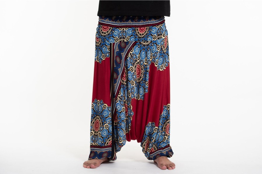 Men HaremPants | Plus Size Peony Mandalas Drop Crotch Men'S Harem Pants In Red