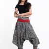 Women HaremPants | Woven Prints Thai Hill Tribe Fabric Women'S Harem Pants With Ankle Straps In Black