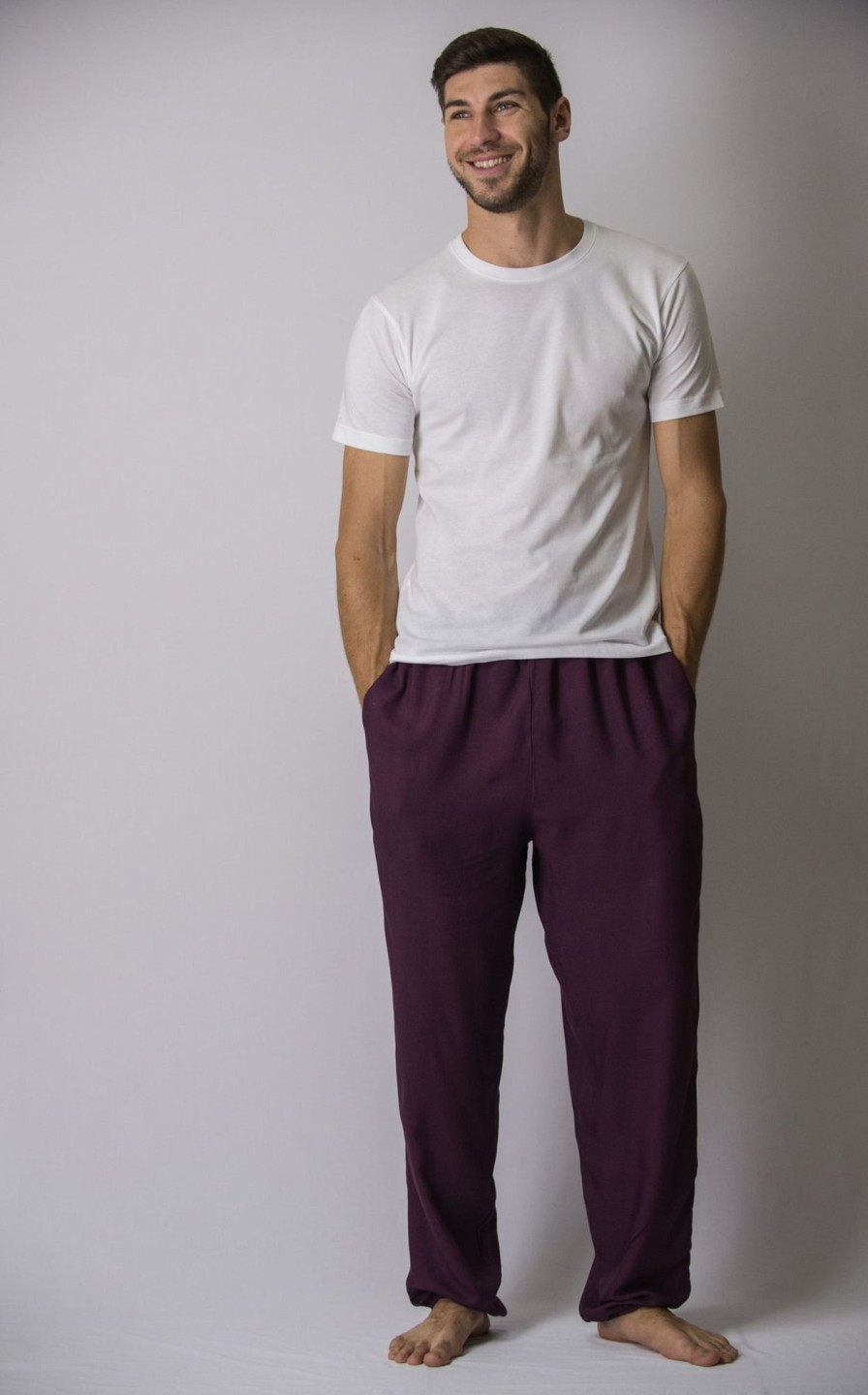 Men HaremPants | Solid Color Drawstring Men'S Yoga Massage Pants In Dark Purple