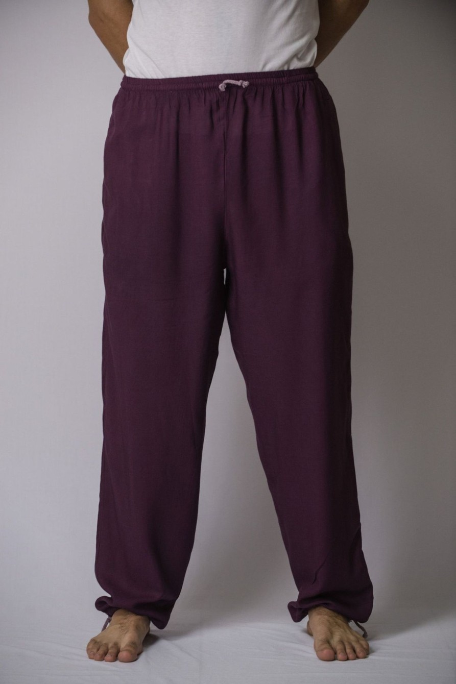 Men HaremPants | Solid Color Drawstring Men'S Yoga Massage Pants In Dark Purple