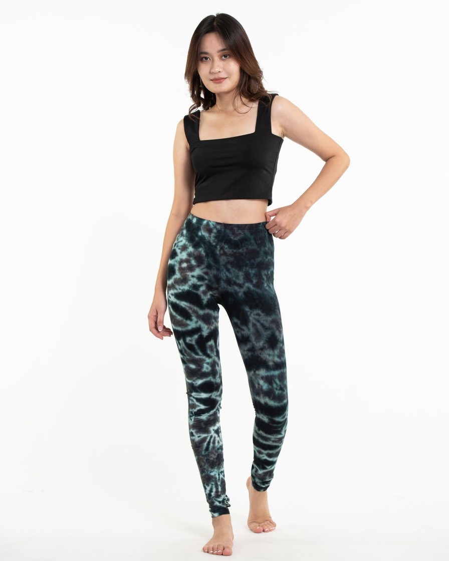 Women HaremPants | Marble Tie Dye Cotton Leggings In Malachite Green