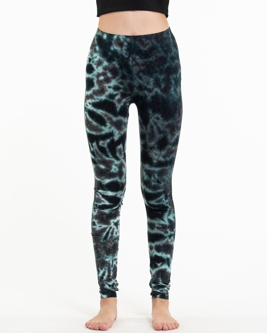 Women HaremPants | Marble Tie Dye Cotton Leggings In Malachite Green