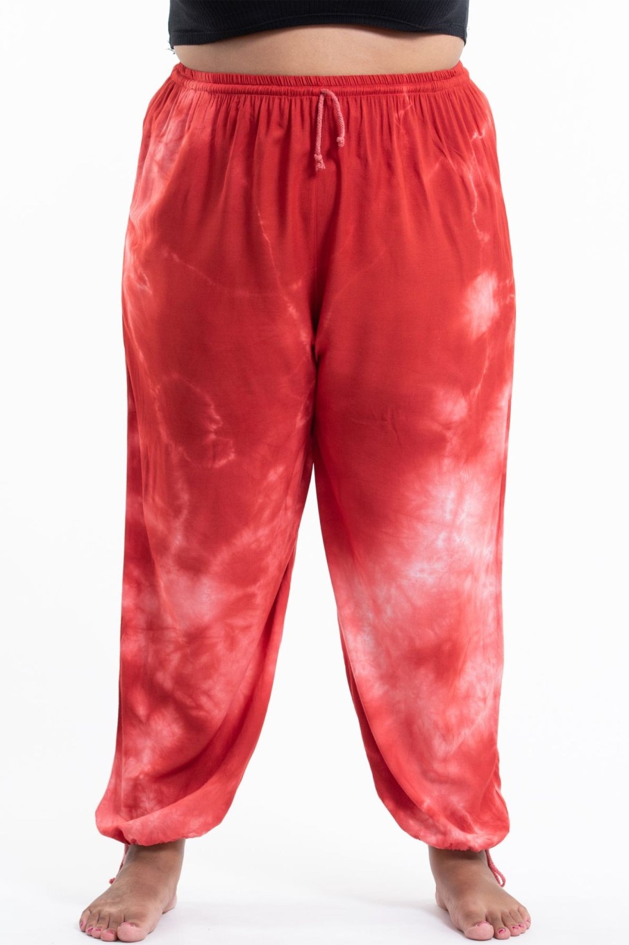 Men HaremPants | Plus Size Tie Dye Drawstring Men'S Yoga Massage Pants In Red