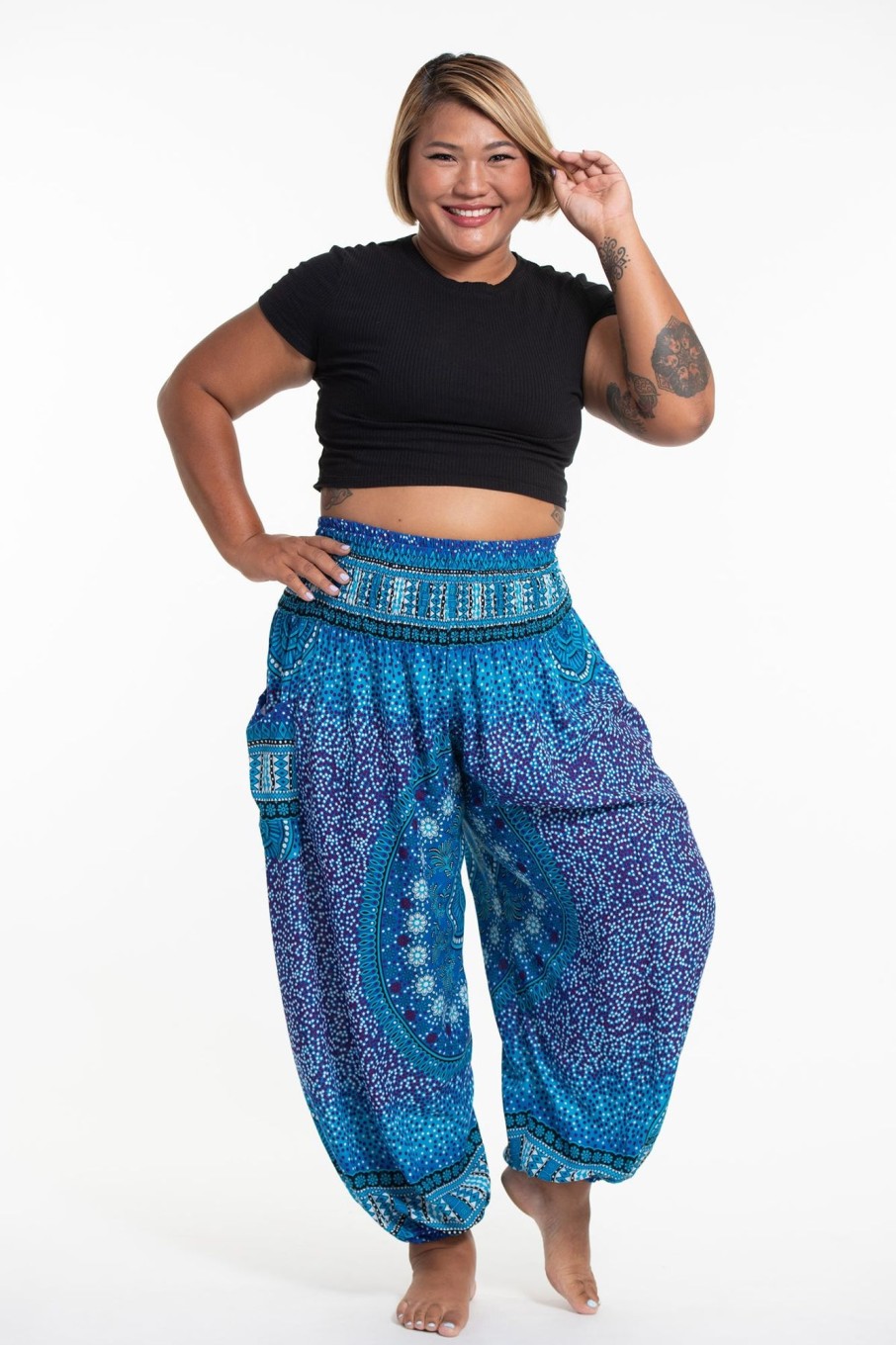 Plus Size HaremPants | Plus Size Tribal Chakras Women'S Harem Pants In Blue