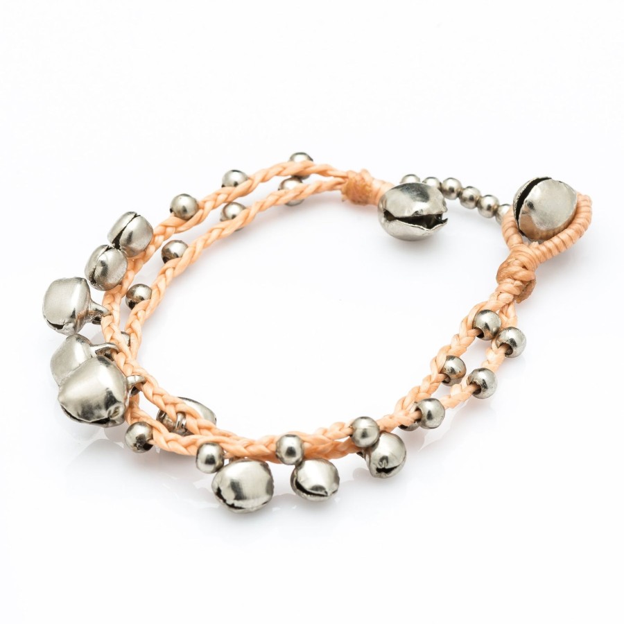 Accessories HaremPants | Silver Color Bell Waxed Cotton Bracelets In Tan