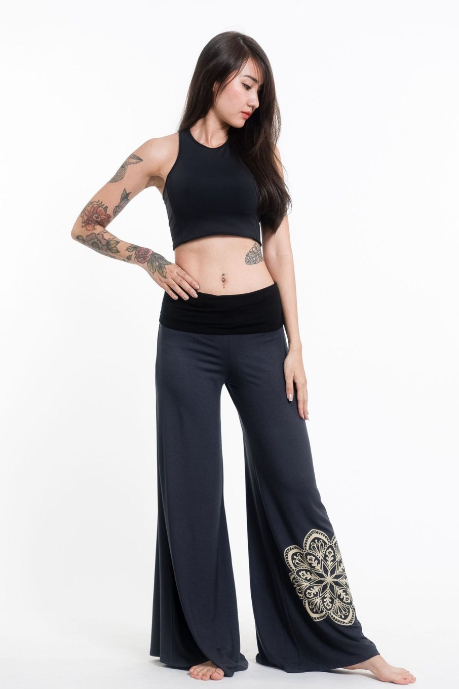 Women HaremPants | Mandala Print Wide Leg Palazzo Harem Pants Cotton Spandex In Gray