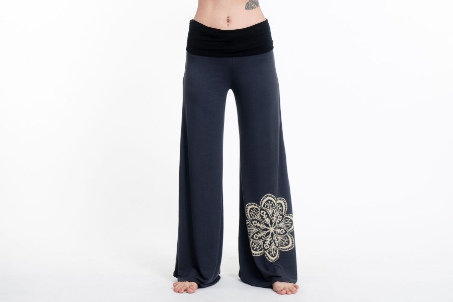 Women HaremPants | Mandala Print Wide Leg Palazzo Harem Pants Cotton Spandex In Gray