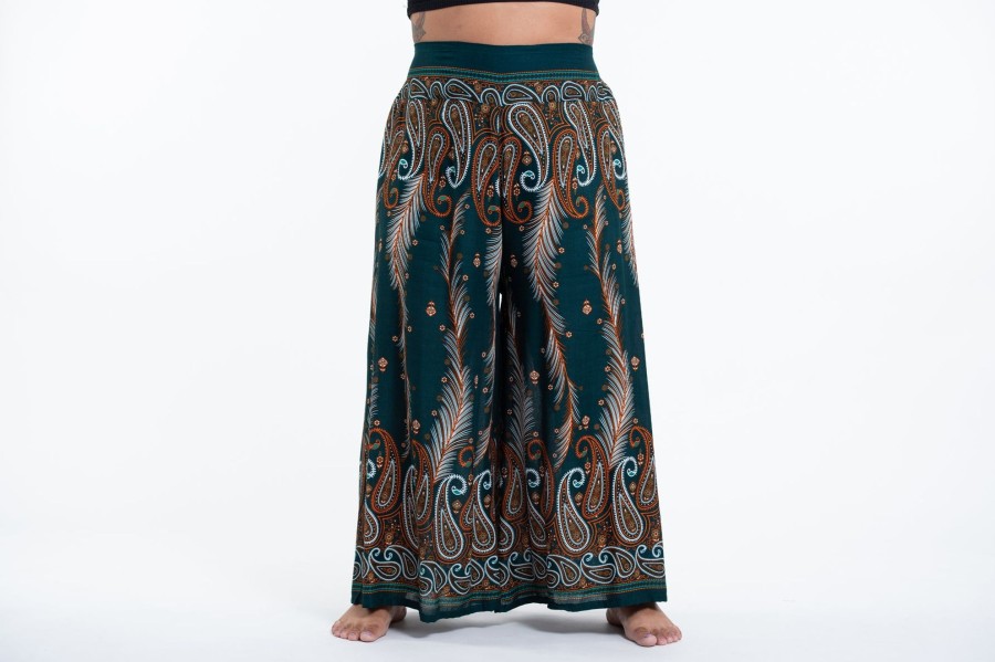 Women HaremPants | Plus Size Paisley Feathers Palazzo Style Harem Pants In Green