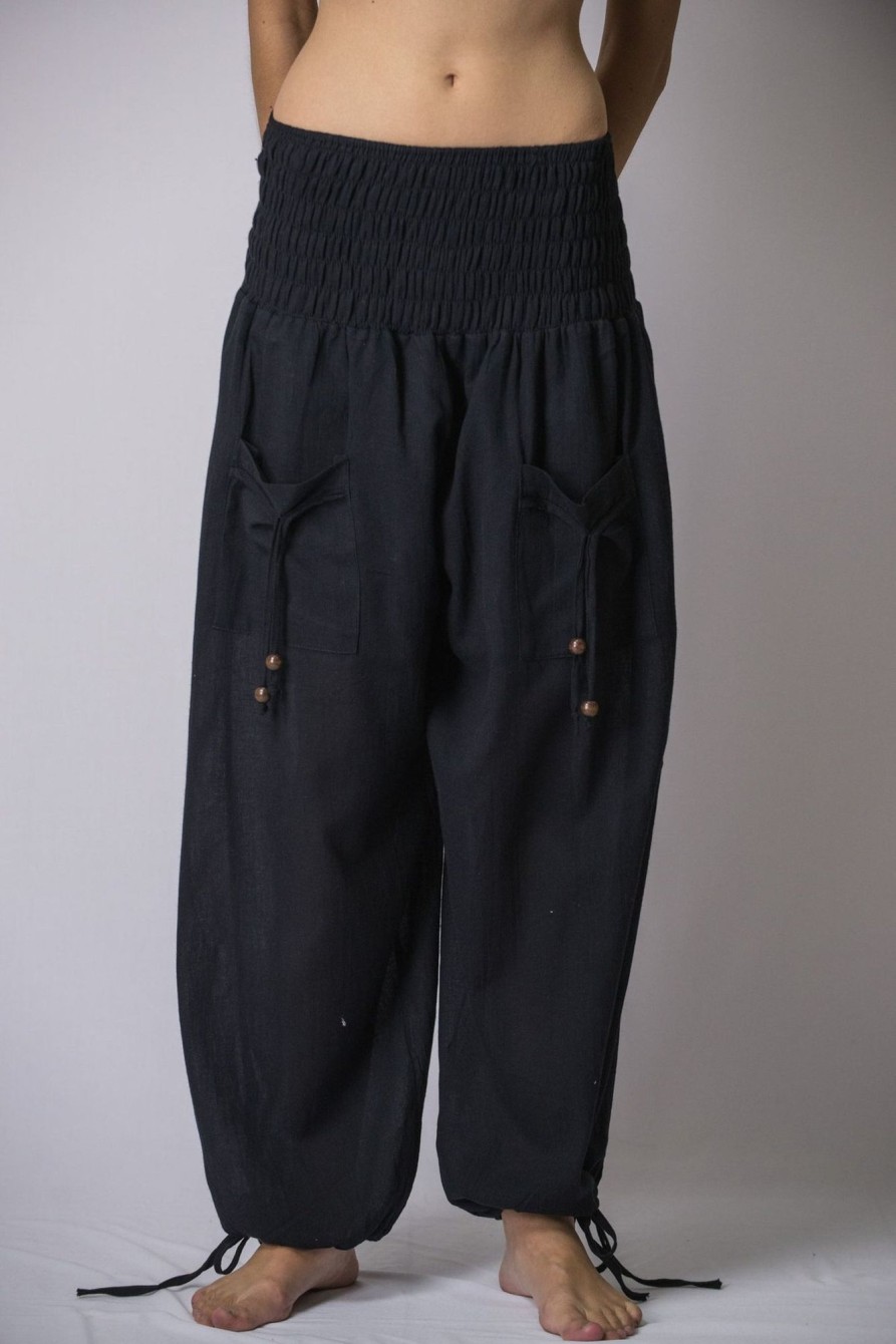 Women HaremPants | Women'S Thai Smocked Waist Cotton Pants In Black