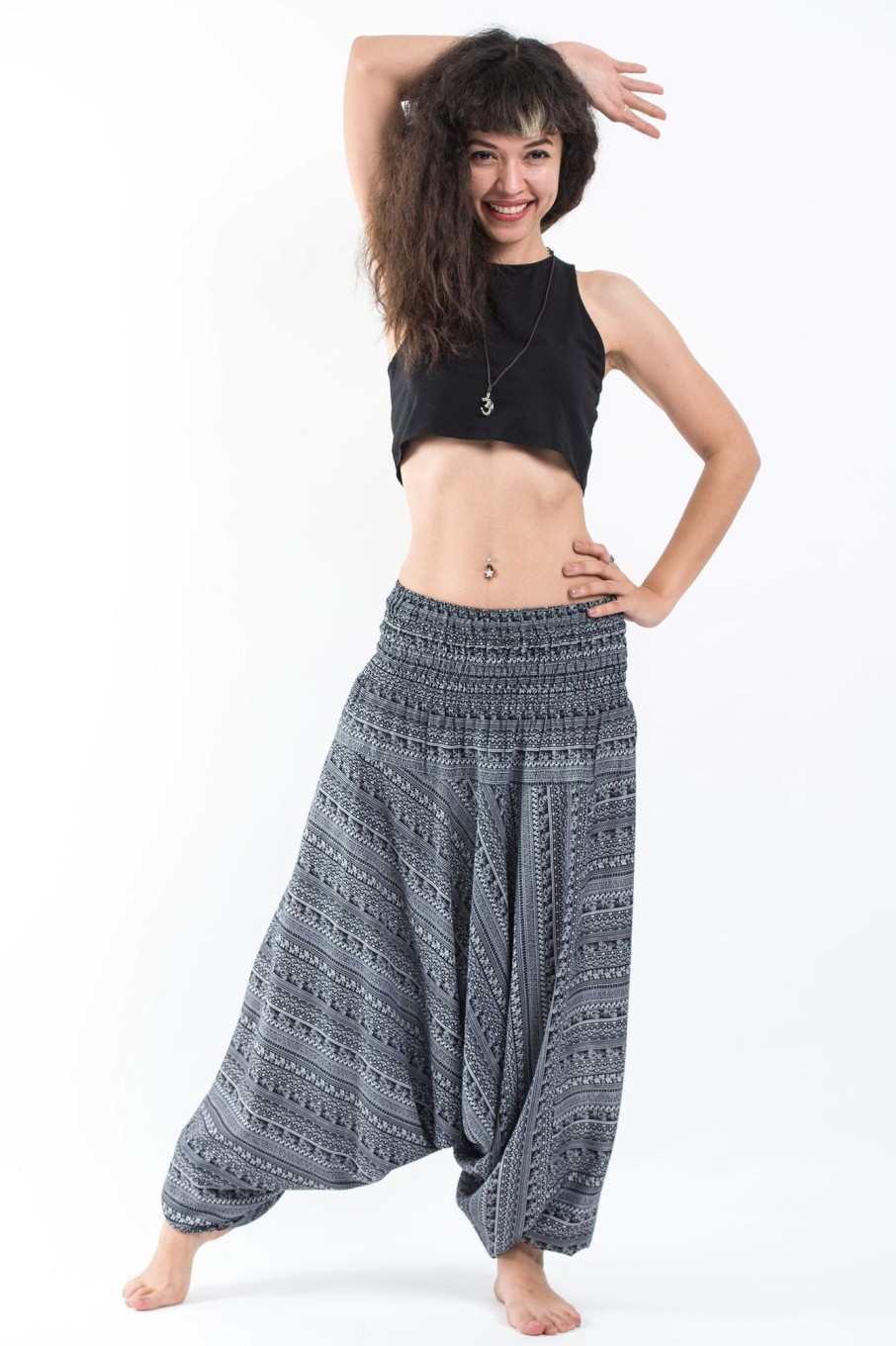 Women HaremPants | Aztec Stripes 2-In-1 Jumpsuit Harem Pants In Black