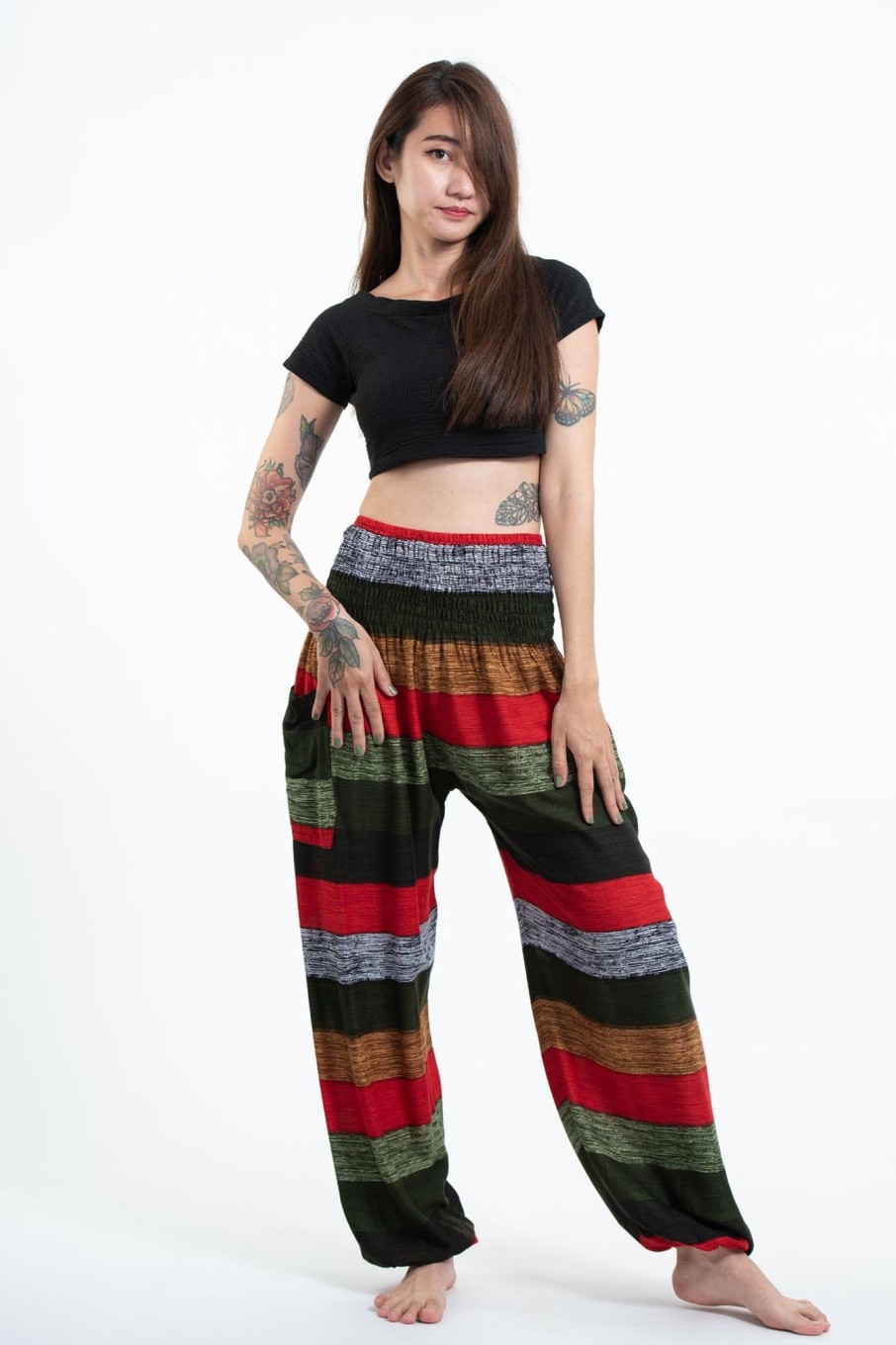 Women HaremPants | Boho Striped Women'S Harem Pants In Green