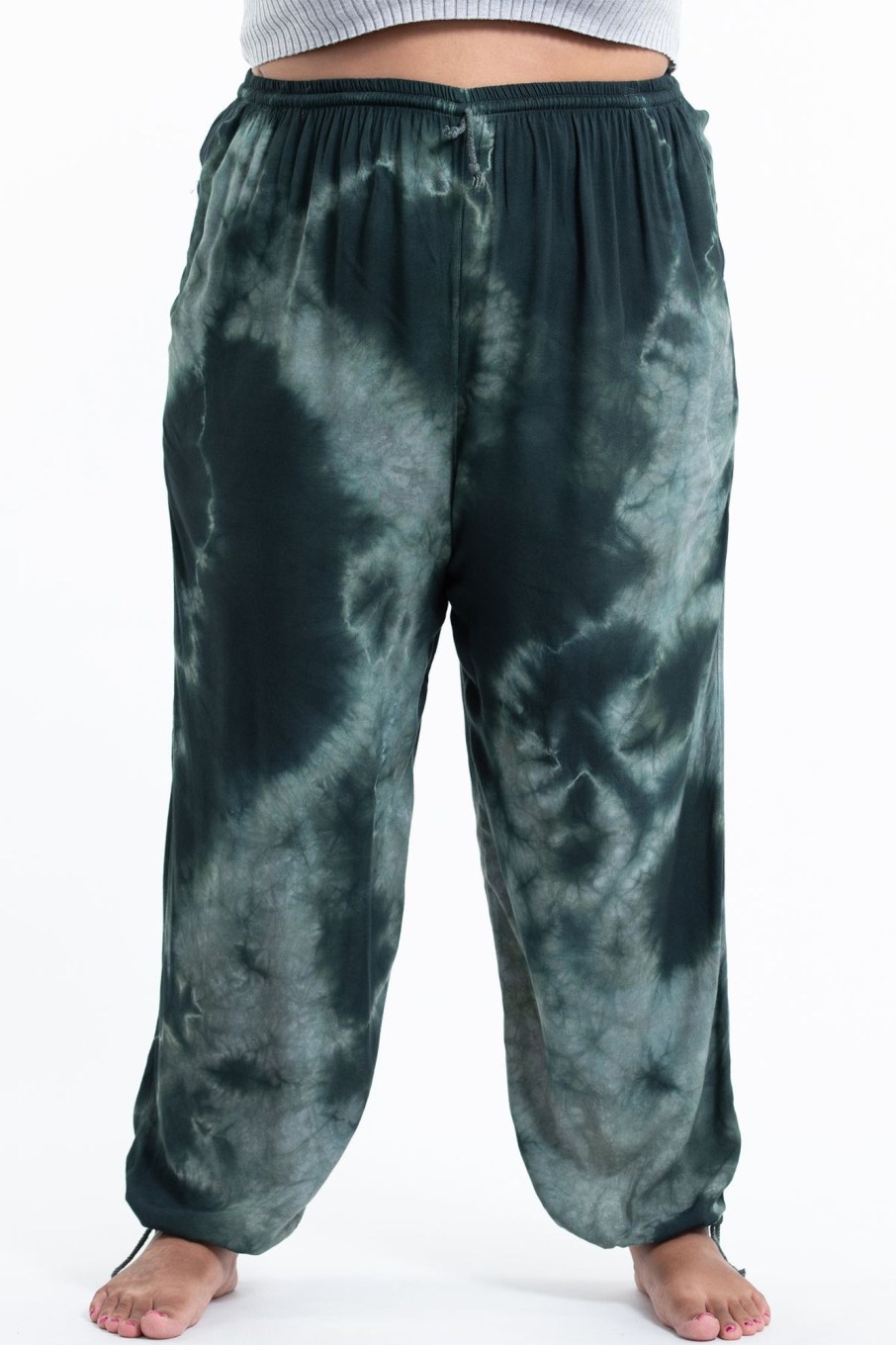 Plus Size HaremPants | Plus Size Tie Dye Drawstring Men'S Yoga Massage Pants In Dark Teal