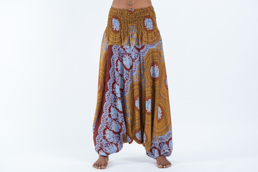 Women HaremPants | Mandala Elephant 2-In-1 Jumpsuit Elephant Pants In Bronze