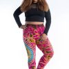 Women HaremPants | Plus Size Oval Swirls Tie Dye Cotton Leggings In Pink Rainbow