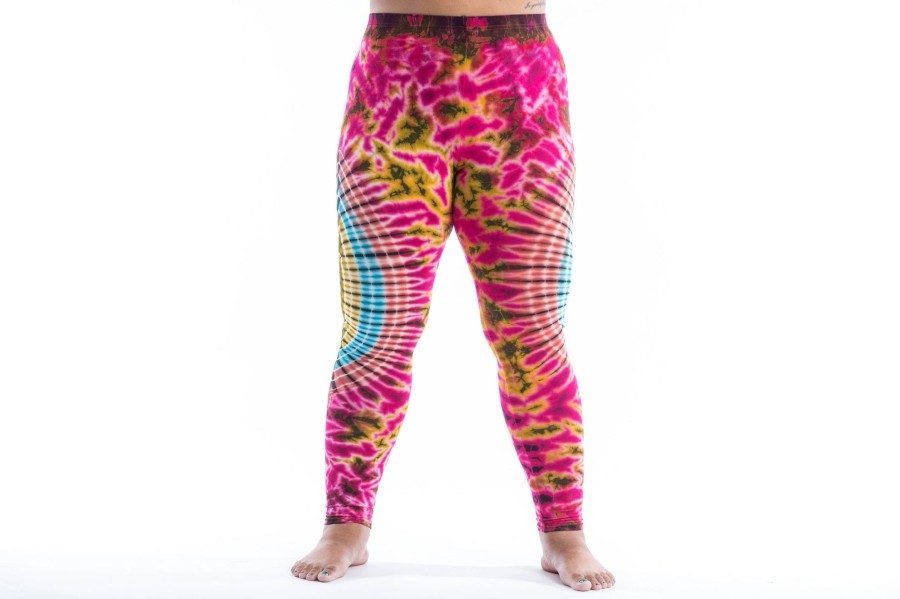 Women HaremPants | Plus Size Oval Swirls Tie Dye Cotton Leggings In Pink Rainbow