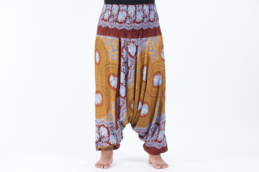 Women HaremPants | Plus Size Mandala Elephant 2-In-1 Jumpsuit Elephant Pants In Bronze