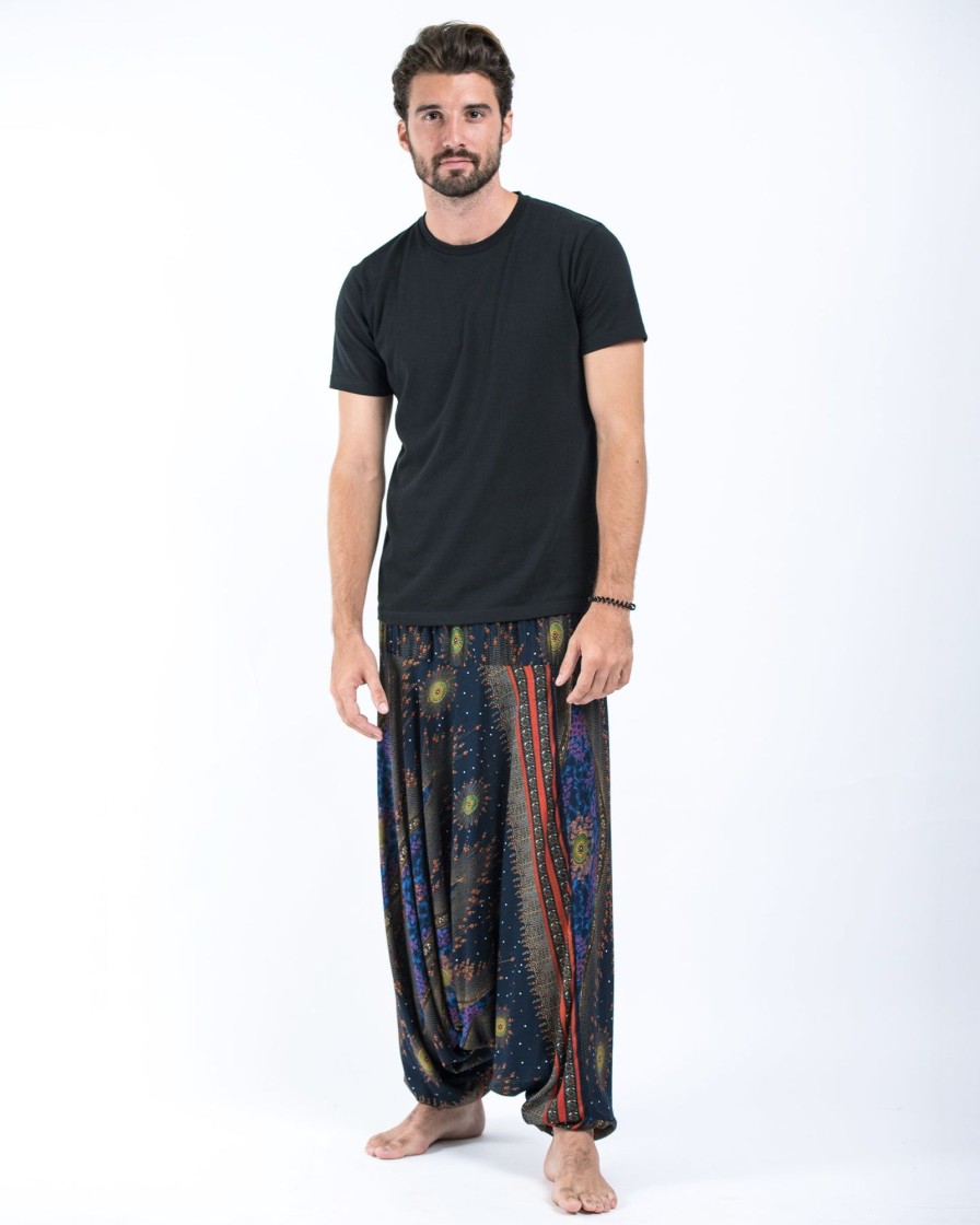 Men HaremPants | Peacock Eye Drop Crotch Men'S Harem Pants In Navy