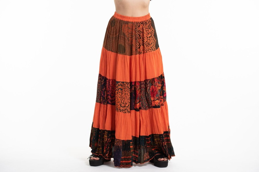 Women HaremPants | Patchwork Long Skirt In Bright Orange