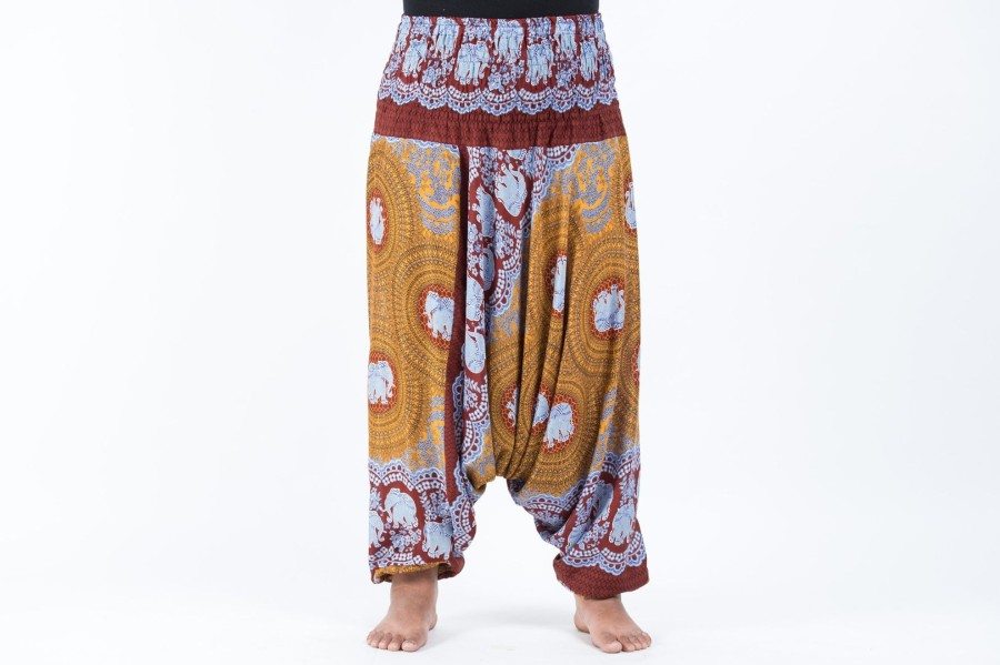 Plus Size HaremPants | Plus Size Mandala Elephant 2-In-1 Jumpsuit Elephant Pants In Bronze