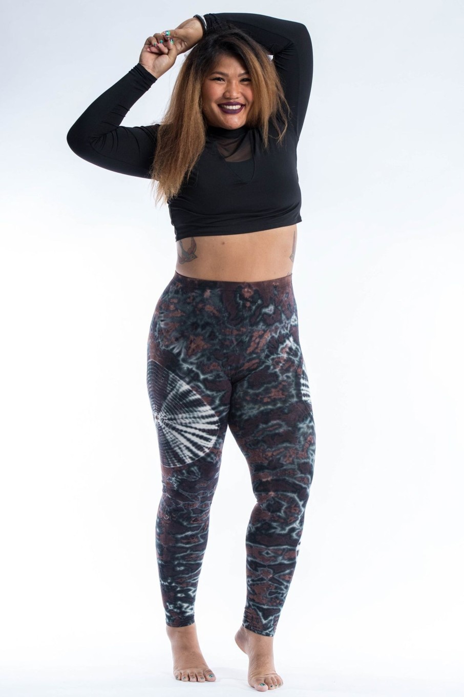 Plus Size HaremPants | Plus Size Swirls Tie Dye Cotton Leggings In Brown