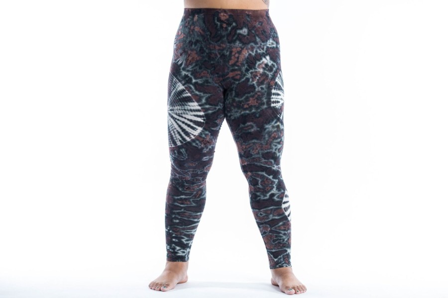 Plus Size HaremPants | Plus Size Swirls Tie Dye Cotton Leggings In Brown