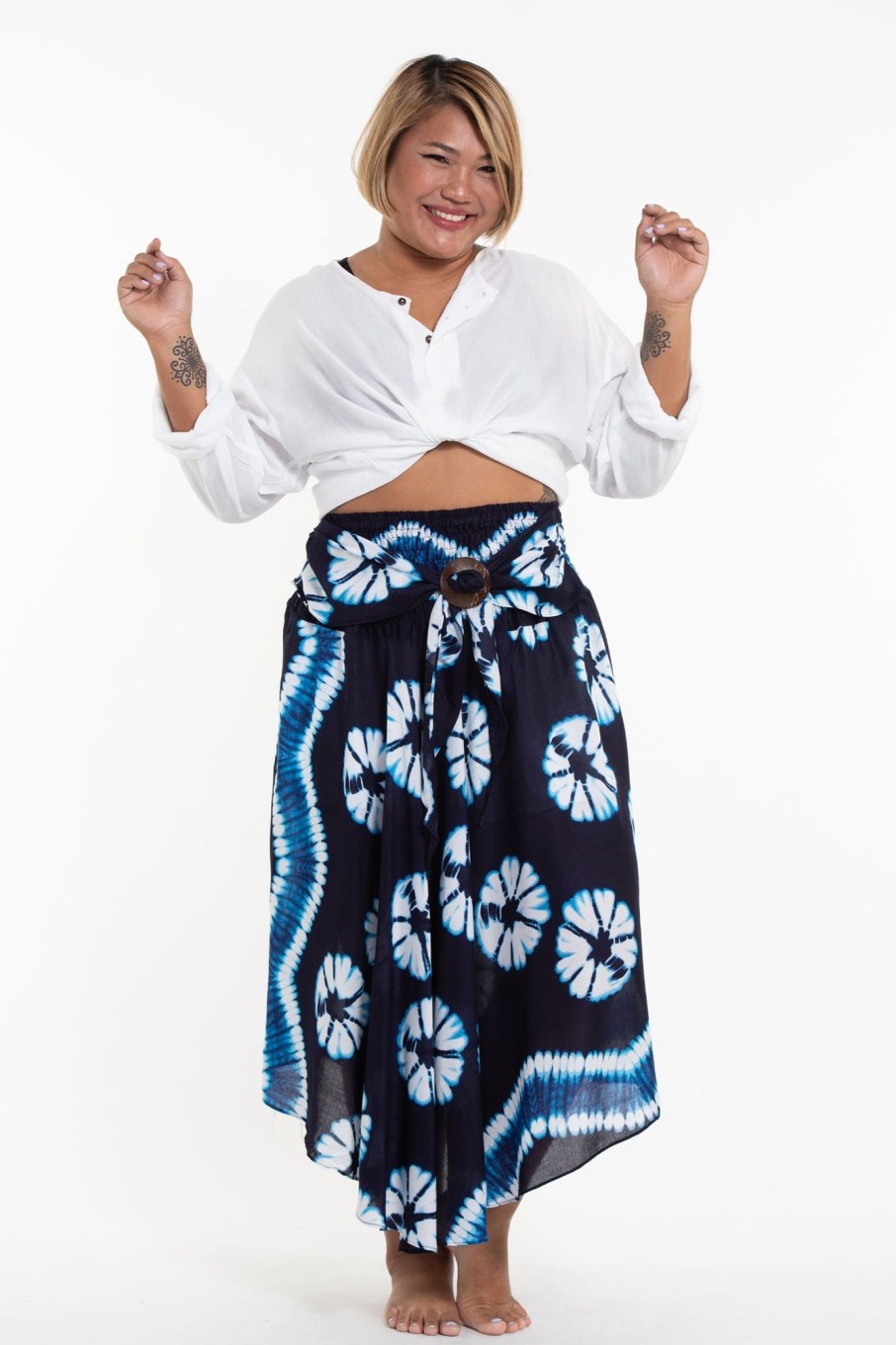 Plus Size HaremPants | Plus Size Tie Dye Handkerchief Midi Skirt In Indigo