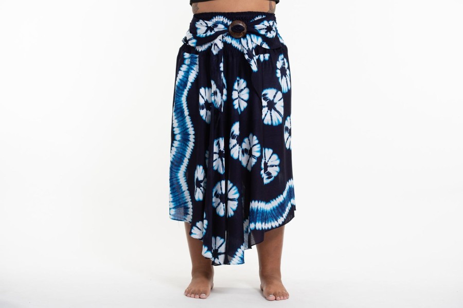 Plus Size HaremPants | Plus Size Tie Dye Handkerchief Midi Skirt In Indigo