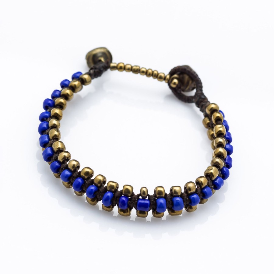 Accessories HaremPants | Triple Brass Beads Bracelet With Beads Blue