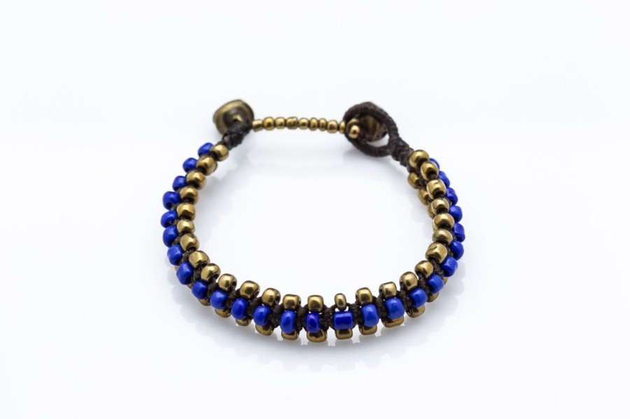 Accessories HaremPants | Triple Brass Beads Bracelet With Beads Blue