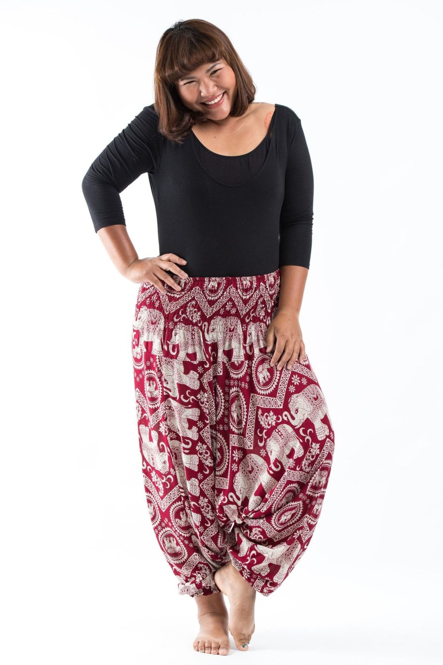 Women HaremPants | Plus Size Imperial Elephant 2-In-1 Jumpsuit Elephant Pants In Red