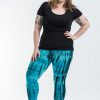 Plus Size HaremPants | Plus Size Lightning Stripes Tie Dye Cotton Leggings In Turquoise