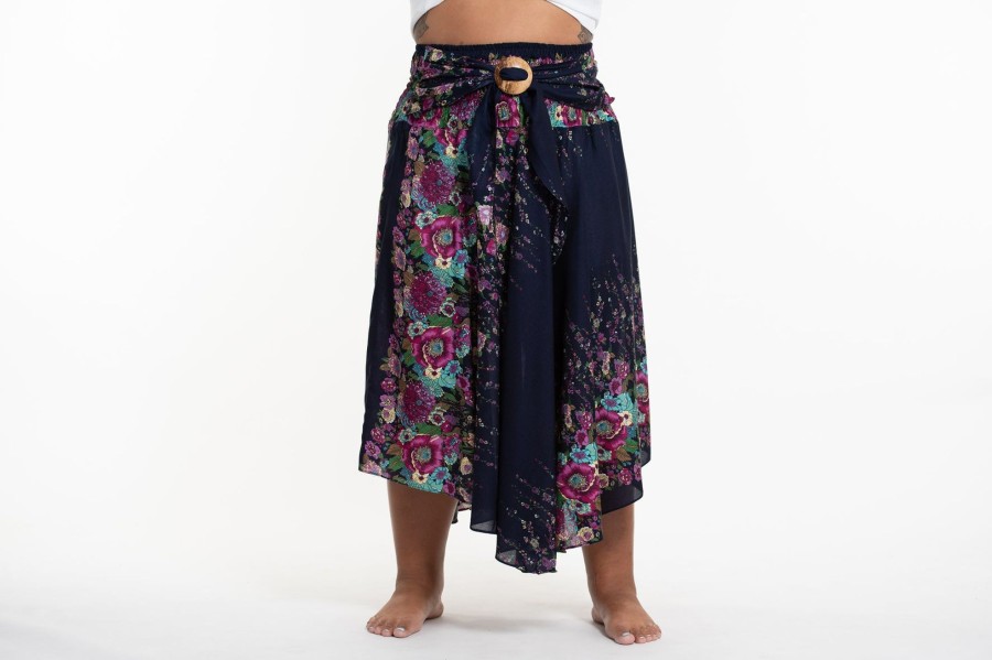 Plus Size HaremPants | Plus Size Floral Handkerchief Midi Skirt In Blue