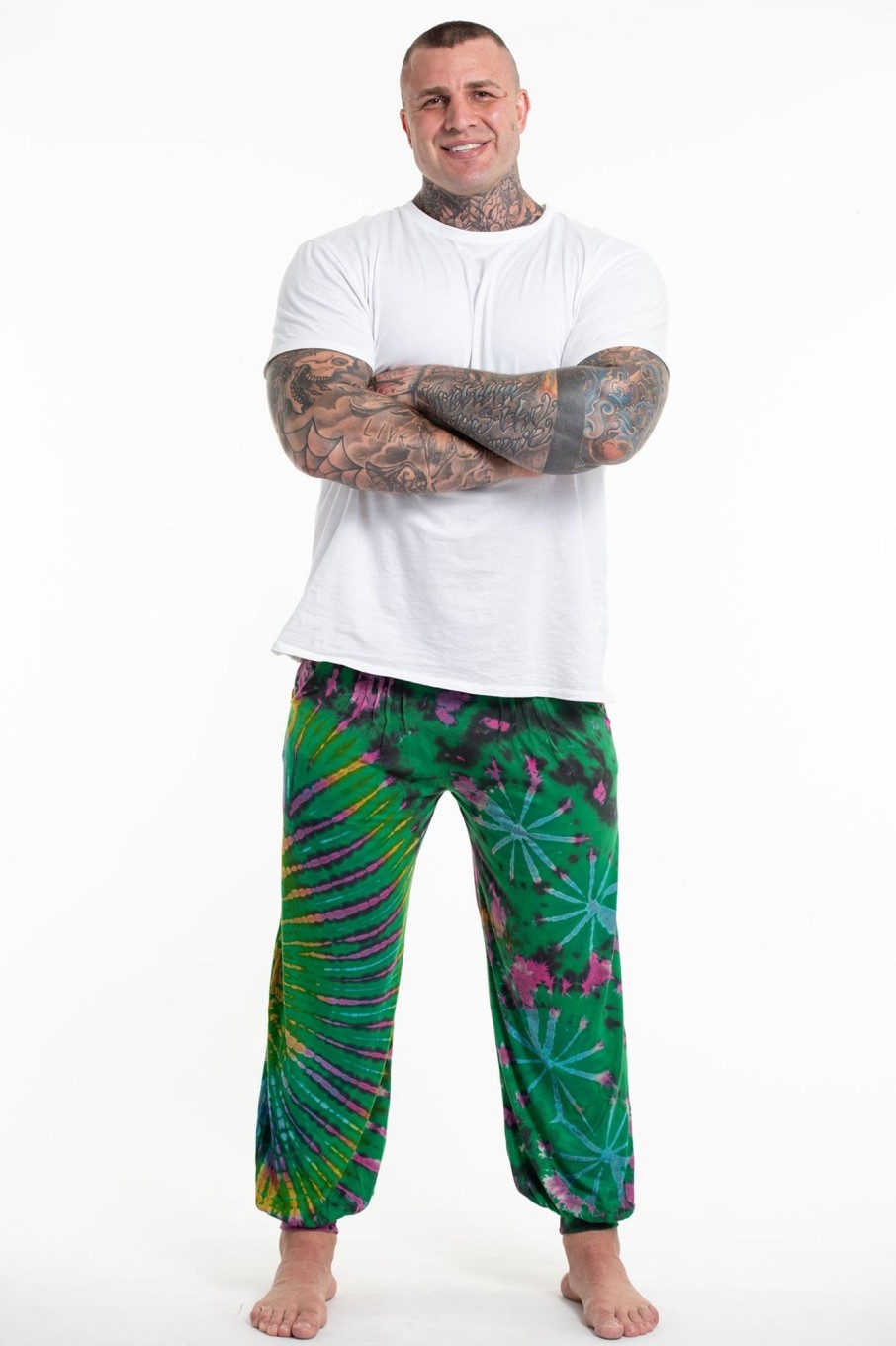 Plus Size HaremPants | Plus Size Tie Dye Cotton Men Harem Pants In Green