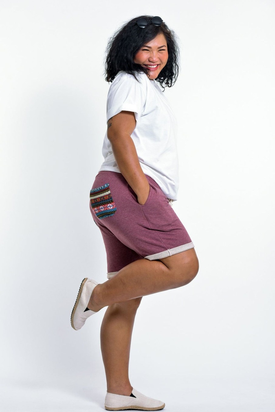 Women HaremPants | Women'S Terry Shorts With Aztec Pockets In Red