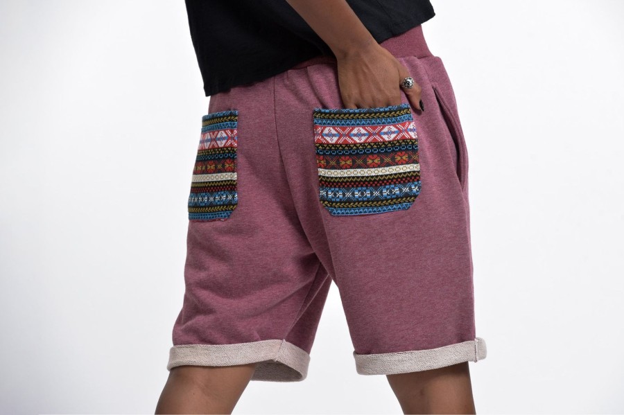 Women HaremPants | Women'S Terry Shorts With Aztec Pockets In Red