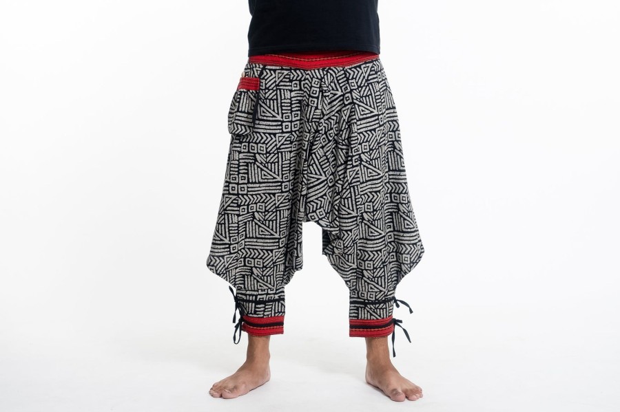 Men HaremPants | Woven Prints Thai Hill Tribe Fabric Men'S Harem Pants With Ankle Straps In Black