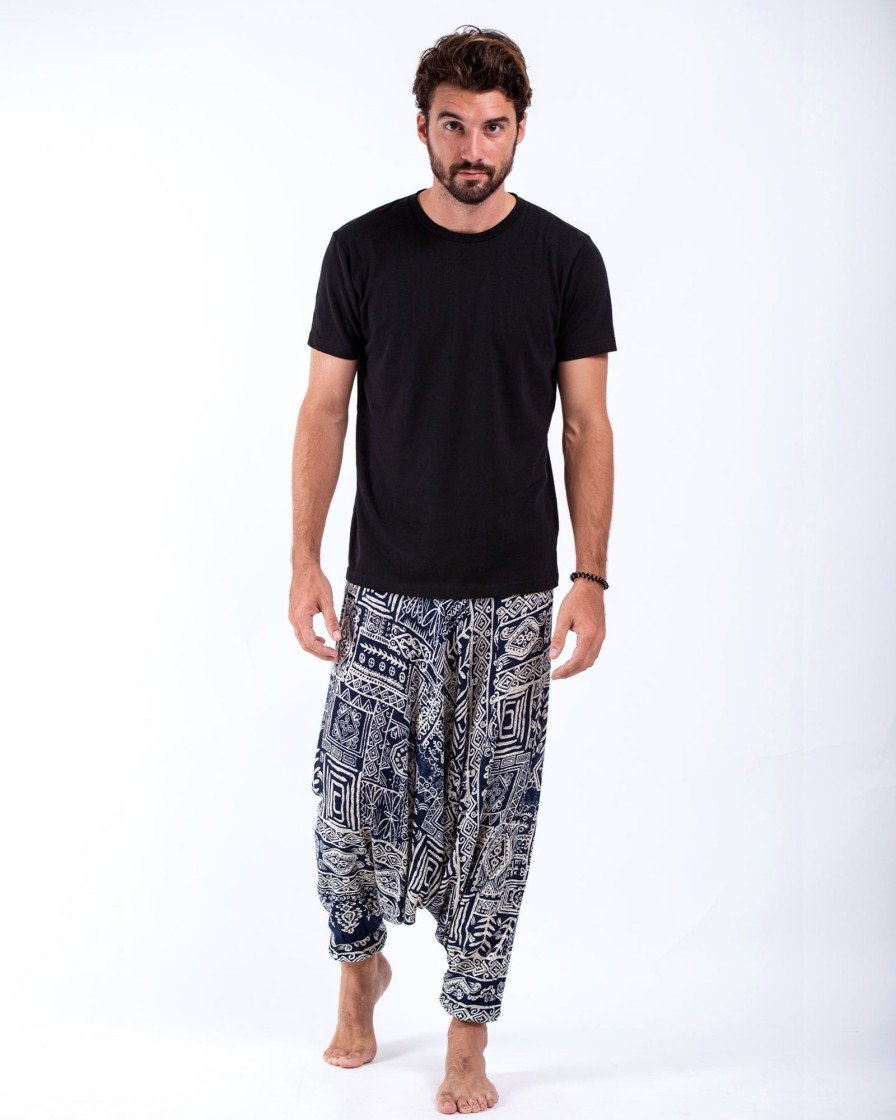 Men HaremPants | Tribal Prints Drop Crotch Men'S Harem Pants In Navy