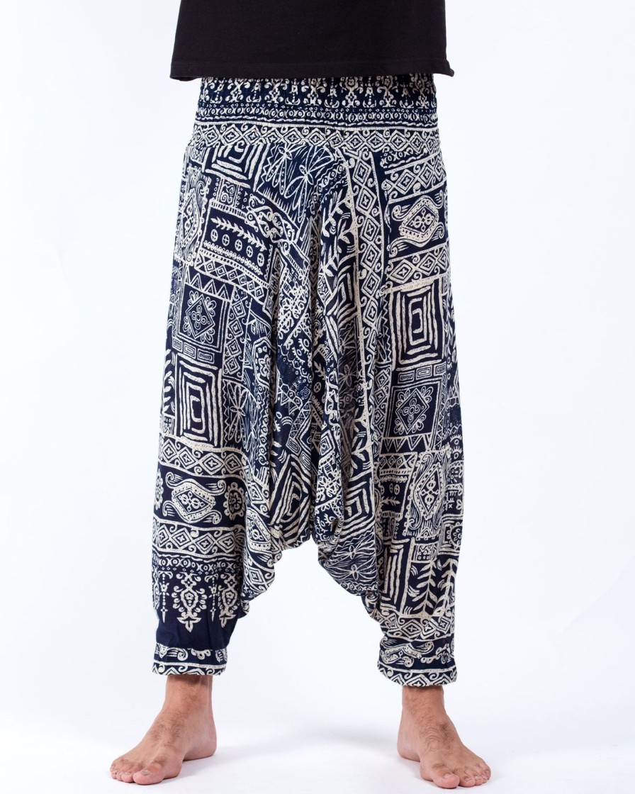 Men HaremPants | Tribal Prints Drop Crotch Men'S Harem Pants In Navy